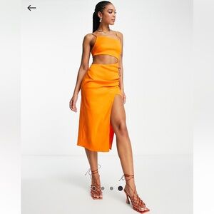 Asos Design Structured Strappy Midi Dress with Cut out Detail in Orange